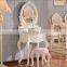 Fancy Bedroom paulownia white black vanity table set with bench stool