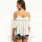 Spring Casual blouse Hem Three Quarter Length Sleeve Round Neck Loose Blouse B011