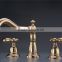 Golden long spout faucet basin mixer tap dual handle single hole