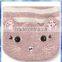 pink and white stripe knitted kids scarf pattern with cat's face design on either end