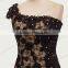 Rinestione bling one shoulder slim-line black and champagne bridesmaid dress