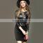 2016 Woman Autumn OL Pencil Dress Black Hollowed-Out Lace PU Patchwork Femme Robe Vestidos