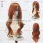 Diana synthetic cheap color long camel brown hair body wave bangs woo wigs