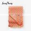 Hot Sale Orange Color Acrylic Single Side Check Jacquard Crochet Blanket With Short Tassels