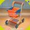 wholesale baby wooden shopping cart toy, orange color wooden shopping cart toy, cheap wooden shopping cart toy W16E016