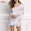 Sexy Wedding Dresses Gowns Silver Silky Sleeve Lace Up Wrap Dress