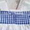 Wholesale Price Blue Grid With Bottom Ric Rac Short Frock Casual Dress