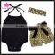 2016 Black Romper With Leopard Shorts Simple Design 3pcs Set Infants Rompers Suit