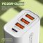 Hot sell Travel Charger pd+3usd Adapter EU UK Plug Mobile Phone Charger for iPhone