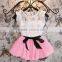 2016 New Arrival Baby Girl Clothes Summer Girls' Sets Lovely Girl Pink Chiffon Flower Girl Lace Dresses Suit Sets