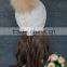 Multicolor winter animal fur ball beanie Winter raccoon fur pompom knitting beanie hats stripped