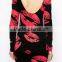 Fashion dress Black Lips Print Open Back Slim Dress