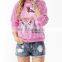 CHEFON Ombre Owl Print Burnout Distressed Fleece Pullover CH0043
