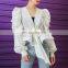 TWOTWINSTYLE Elegant V Neck Lantern Long Sleeve Ruched Lace Up Bow Sexy Women Shirt