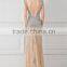 Elegant Golden Satin and Yarn Prom Dress with Beading and Side Slits High Quality Charming O-Neck Backless Sexy Prom Dress