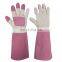 HDD in Stock Ladies Long Sleeve Leather Pigskin Rose Gardening Gloves