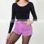 2015 young girls newly style pink high waist jean cuff shorts (JXC00192)