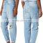 Blue distressed holes denim pants with straight leg girls sex leg jean pant dubai girl photo