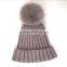 Myfur Wholesale Women Wool Beanie with Genuine Fox Body Fur Bobble