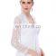 Stock Womens Ladies Long Sleeve Cropped White Lace Shrug Bolero BP000049-2