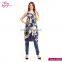 Sleeveless Flower Print Ladies Modern New Pleated Dress