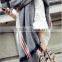 Factory price women's grey stripe cashmere feeling acrylic scarf with fringe