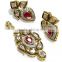 Gold Finish Ethnic Zerconia Ruby Pendant & Earring Jewelry design with Meenakari (Enamal) . 22 K Gold Plated Jewellery