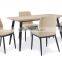 Wooden top dining set with 4 fabric chairs with transfer painting leg