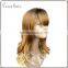 human hair kinky straight micro loop hair wig golden color long wavy/curly hair