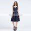 12900 # Navy Satin V-neckline with beads and ruffer at waist 2016 formal dress