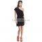 Woman Casual Black One Shoulder Elastic Waist Ruffle Short Dress