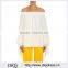 Customized Wholesale Lady's Apparel Beautiful White Silk Georgette Off-the-shoulder Top(DQM022T)