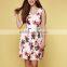 Ladies Sleeveless V Neck Back Zip Large Flower Print Knee LengthParty Dress
