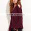 Custom V Neck Cold Shoulder Burgundy Sweater Cotton polyester Blends Drop Shoulder Sweatshirt