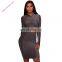 Ladies Designer Long Sleeve High Waisted Skirt and Crop Top Set