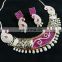 Pink Color Latest Designer Gold Plated American Diamond Jewelry Necklace Earrings Set