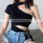 Hot Wholesale Women's Ladies Sexy Irregular One Shoulder Crop Top