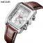 Megir 2028 Casual Leather Band Analog Quartz Calendar Chronograph Square Drop Shipping Watches Waterproof Male Timepiece