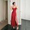 Purely sensual, with padded cups and backless design, this halter-neck dress features a sexy high-waist style and is suitable for summer seaside and beach settings. It is a long dress.