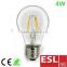 A60 4w e27 220v-240v filament led with CE&RoHS 2Years Warantty warm whit