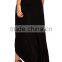 Women rayon solid black high side slit sexy skirt long