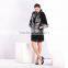 woman latest fashion rabbit coat with silver fox fur trim