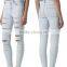 2014 Latest Design Sexi Women Blue High Waist Distressed Skinny Jeans