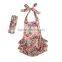 Wholesale Boutique Baby Girls Floral Prints Pretty Kids Summer Backless Rompers With Headband