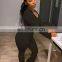 Wholesale Women 2 Piece Long Sleeve V Neck Shirt Stacked Pants Set