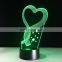 New Lovely Heart Shape Seven Color Changing 3D Illusion Led Night Light Lamp