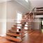 Modern Indoor Stairs Wooden Straight Staircase With Tempered Glass Standoff Balustrade