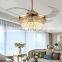 Modern design silent save energy tri color dimmable K9 crystal lighting chandelier with fan