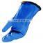 Long Sleeve Cassimere Fleece Lining Thermal Blue Sandy PVC Fully Dipped Waterproof Fishing Gloves for Winter