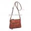 Vintage high quality studs and belt ornament design women pu leather brown crossbody bag